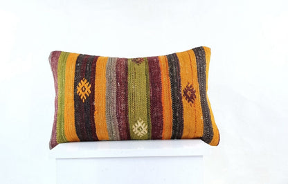 Kilim Pillow Cover 12x20 Turkish Handmade Sofa Couch Floor Lumbar Cushion E1034