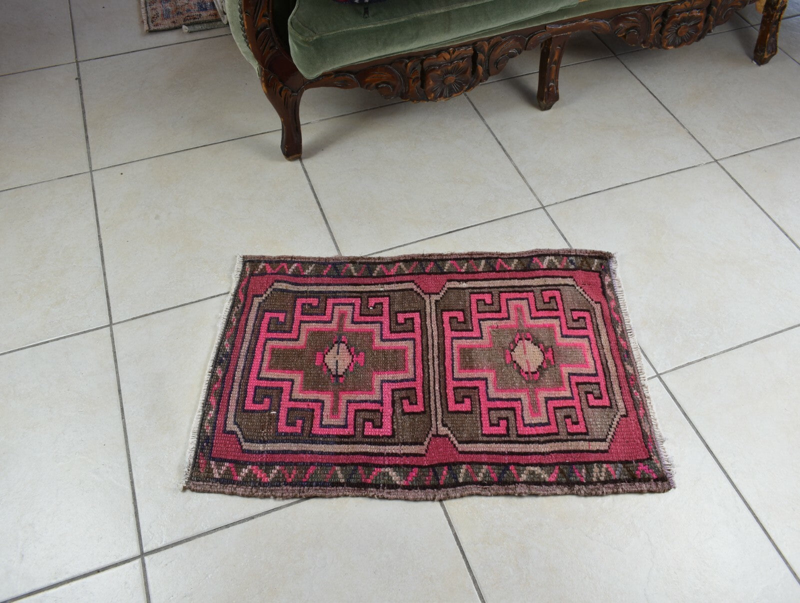 Anatolian Runner 2.3x1.5 ft Vintage Turkish Runner Oushak Runner Rug Y41