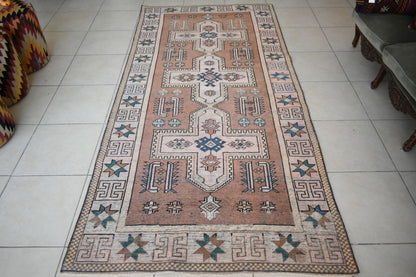 Faded Oushak Rug 9x4.2 ft Anatolian Rug Turkish Carpet Boho Floor Rug U07