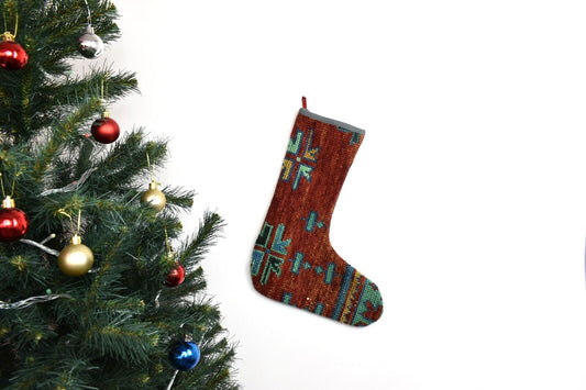 Kilim Christmas Stocking Vintage Rug Stocking Ethnic Decorative Xmas Socks S864