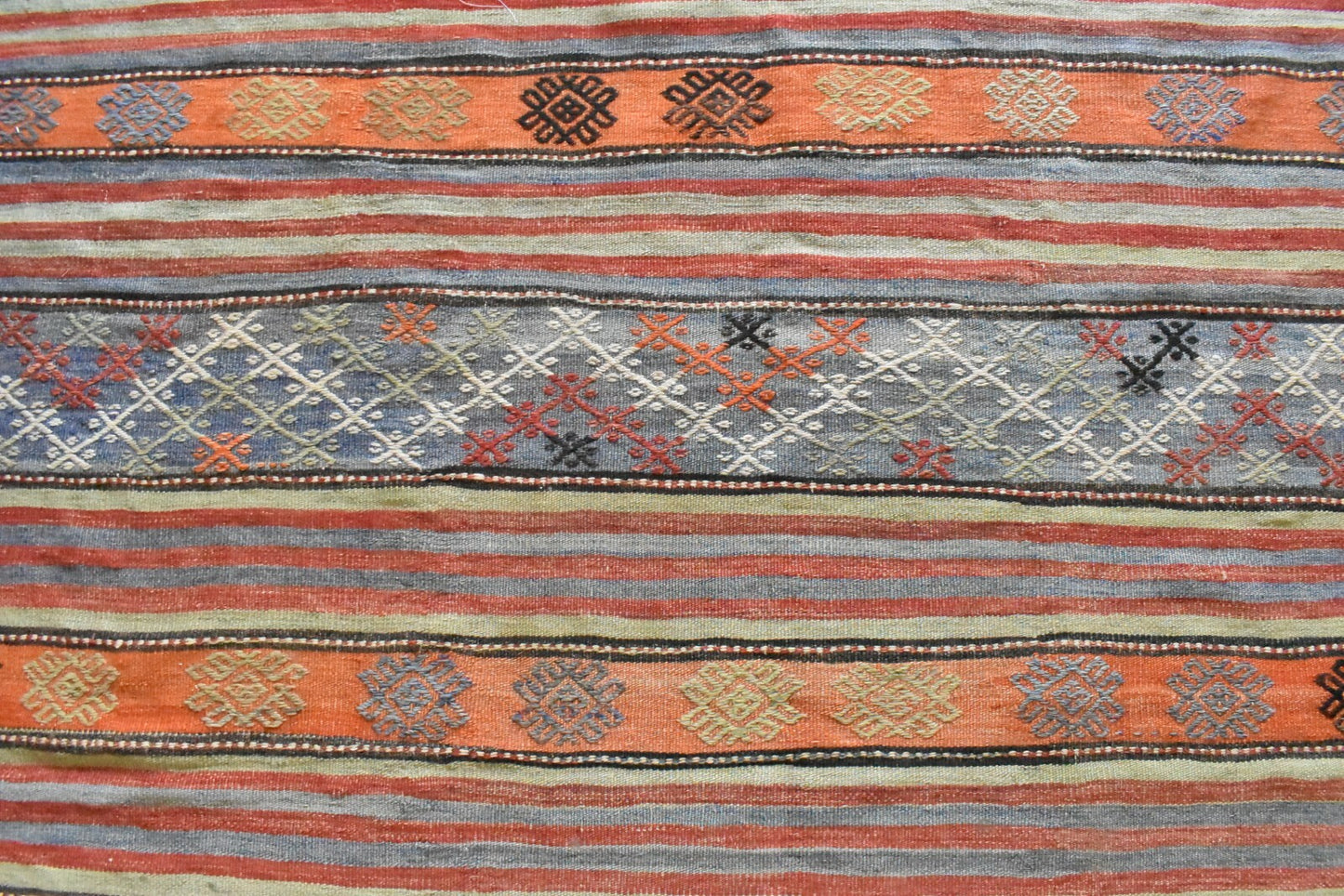 Handmade Kilim  5.7 x 9.1 ft  Vintage Traditional Striped Orange Area Rug C24