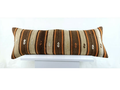 Long Kilim Lumbar Pillow Cover 12x36 Handmade Anatolian Ethnic Rug Cushion A1515