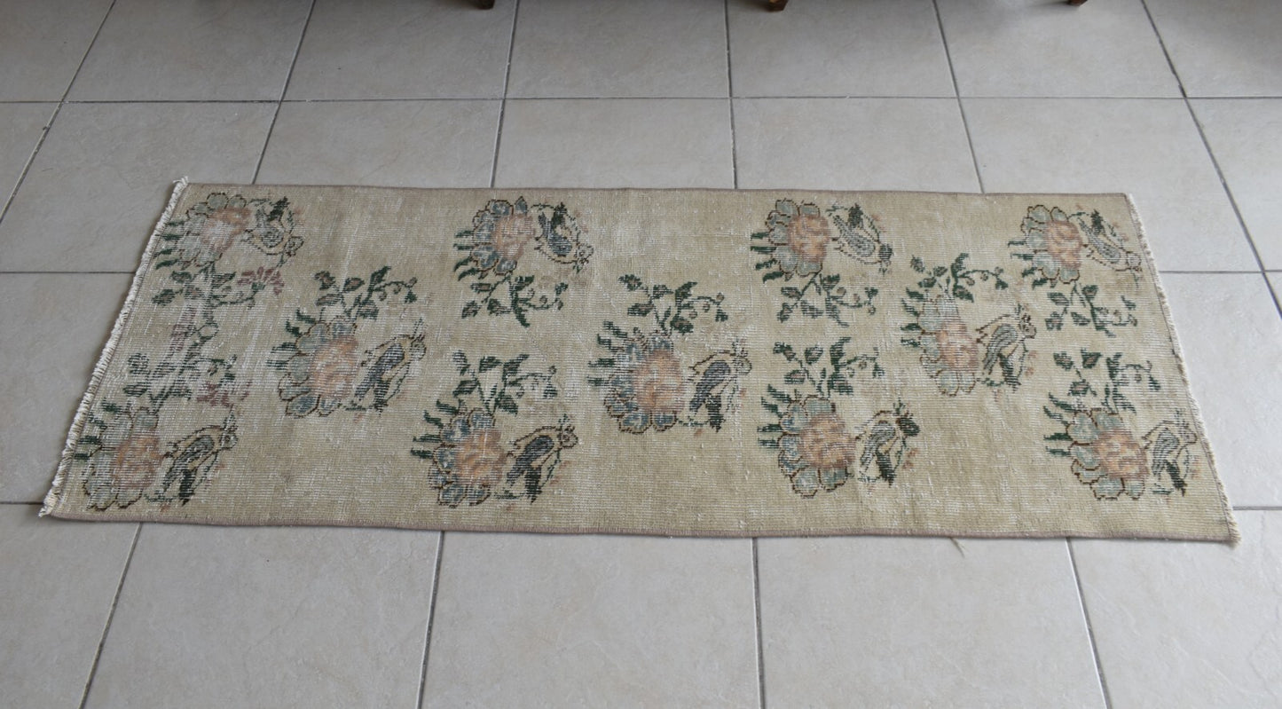 Vintage Oushak Rug 5.4x2.1   ft Turkish Floor Rug Faded Area Rug Oriental Rug