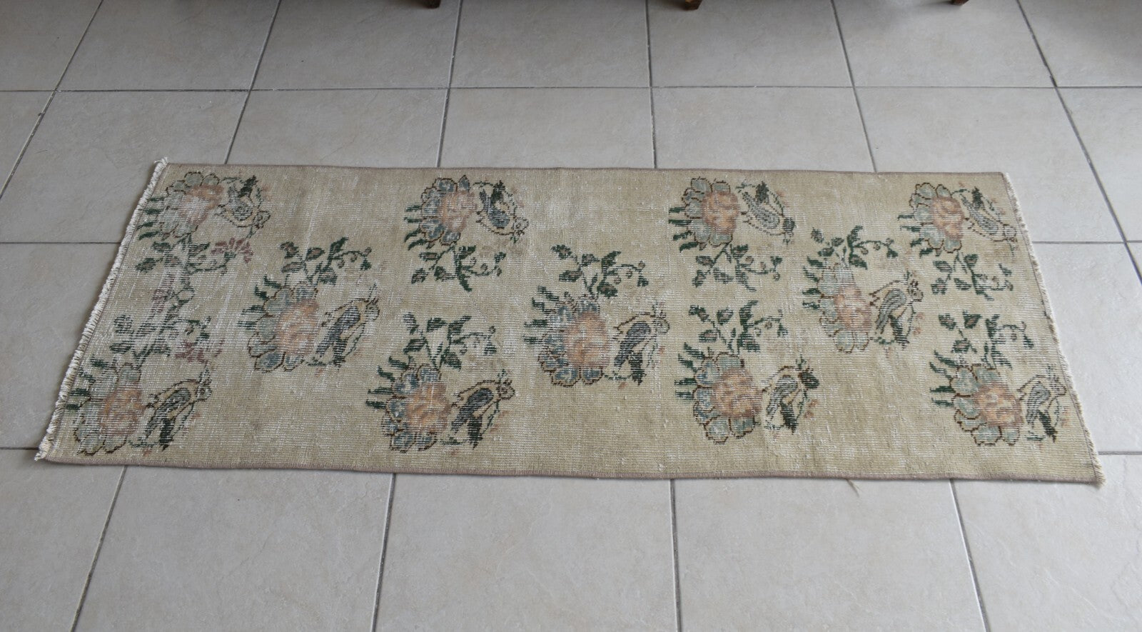 Vintage Oushak Rug 5.4x2.1   ft Turkish Floor Rug Faded Area Rug Oriental Rug