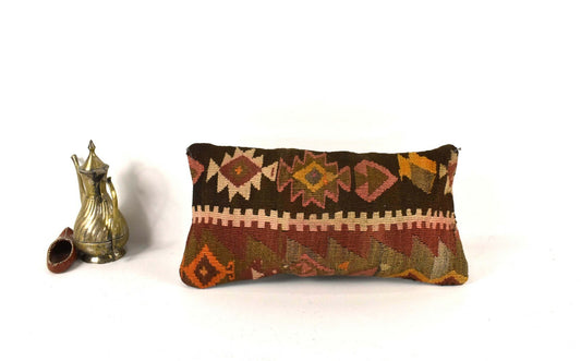 Kilim Pillow Cover 8x16 in Vintage Home Decorative Ethnic Lumbar Case A2279
