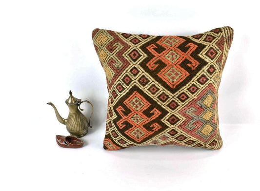 Kilim Pillow Cover 16x16 Home Decorative Vintage Handmade Cushion Cover A1941