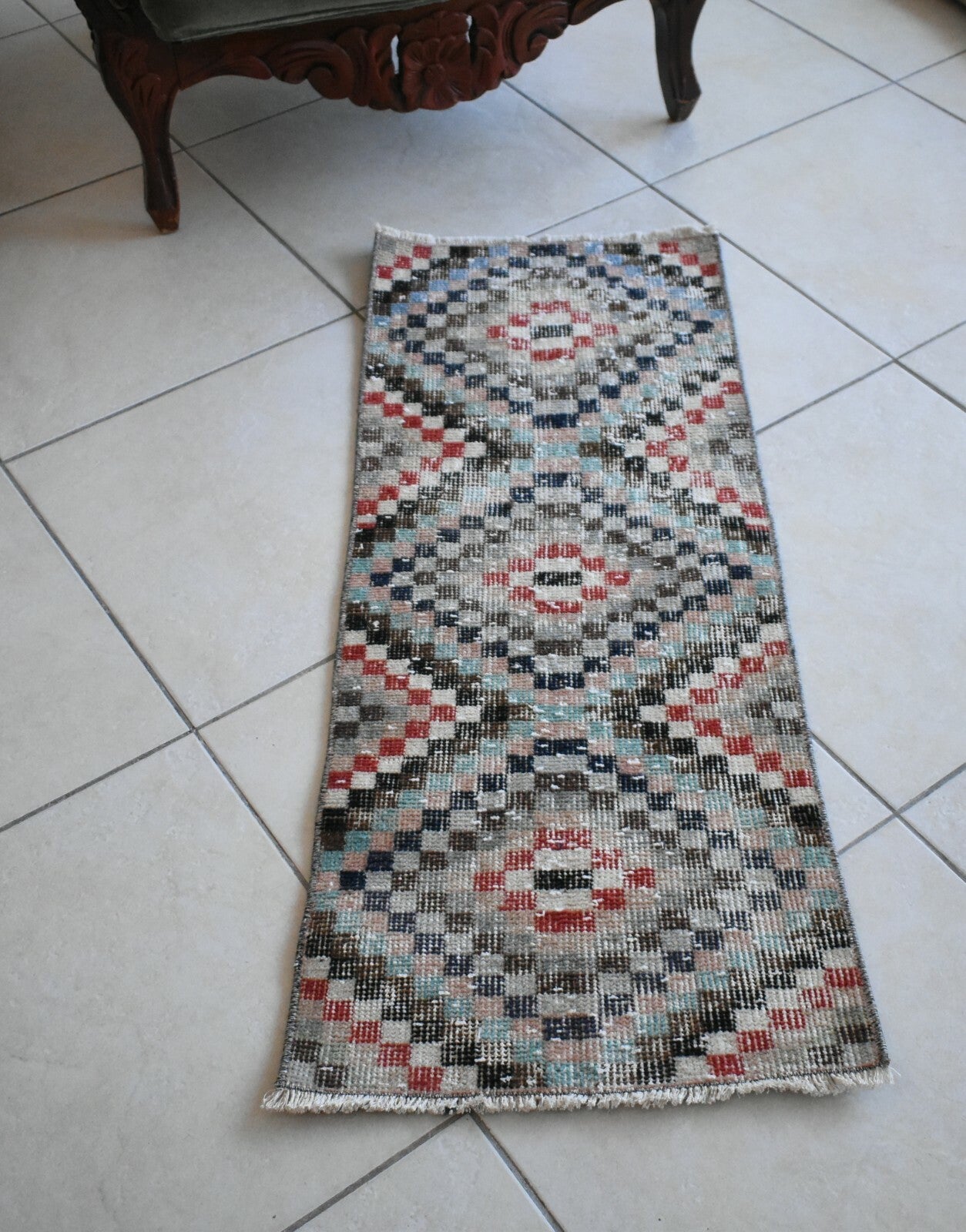 Small Turkish Runner 3.5x1.3 ft Vintage Oushak Rug Anatolian Rug Faded Rug Y05