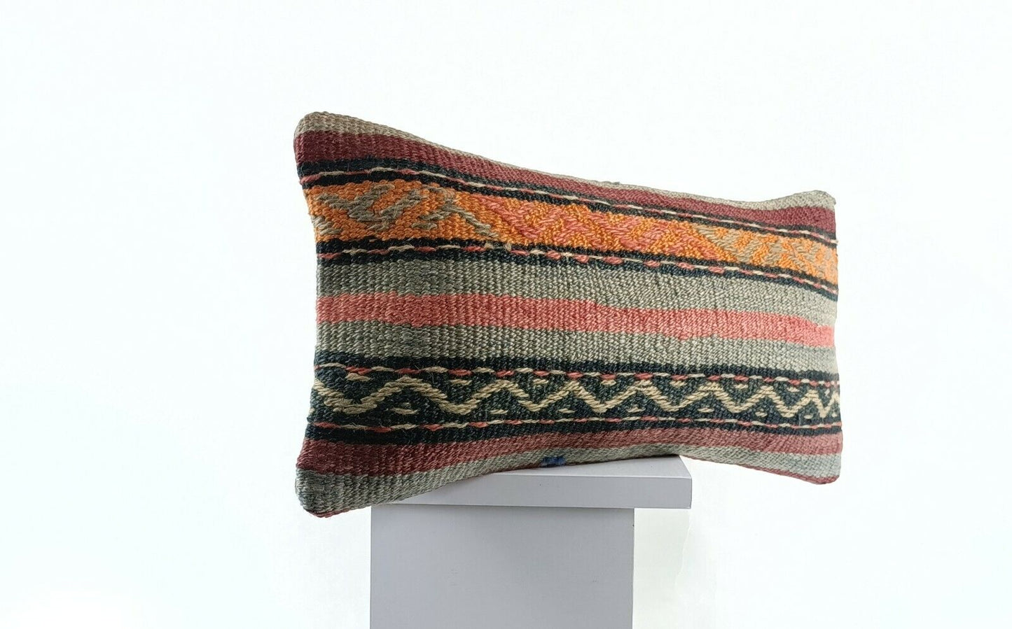 Oushak Pillow Cover 8x16 Handmade Turkish Oriental Kilim Decorative Lumbar E750