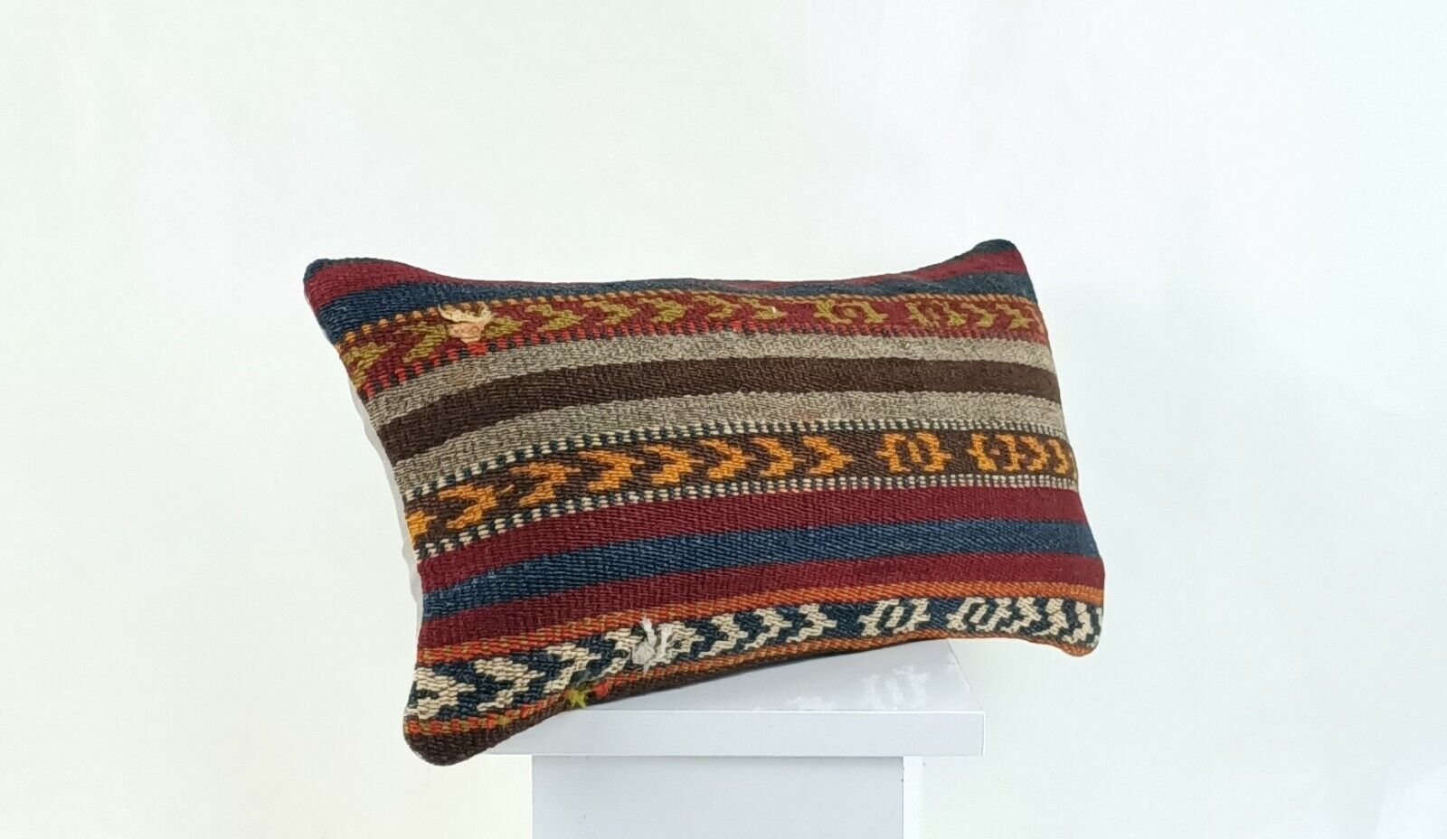 Kilim Lumbar Cover 8x16 in Handmade Oriental Rug Tribal Ethnic Pillow Case A1041