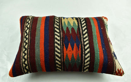 Kilim Pillow Cover 16x24 Tribal Vintage Turkish Carpet Lumbar Pillow Cover 3123