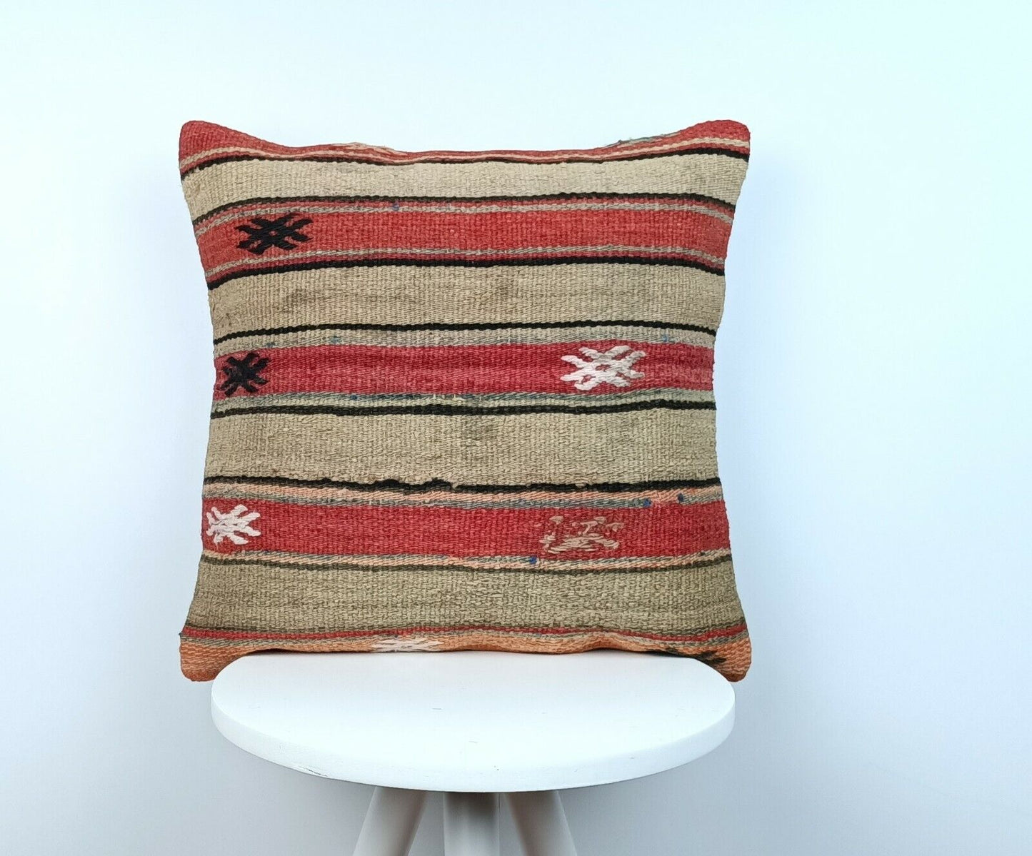 Kilim Pillow Cover 16x16 Handmade Vintage Wool Lumbar Tribal Ethnic Cushion E159