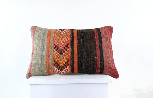 Kilim Pillow Cover 12x20 Turkish Handmade Sofa Couch Floor Lumbar Cushion E1055