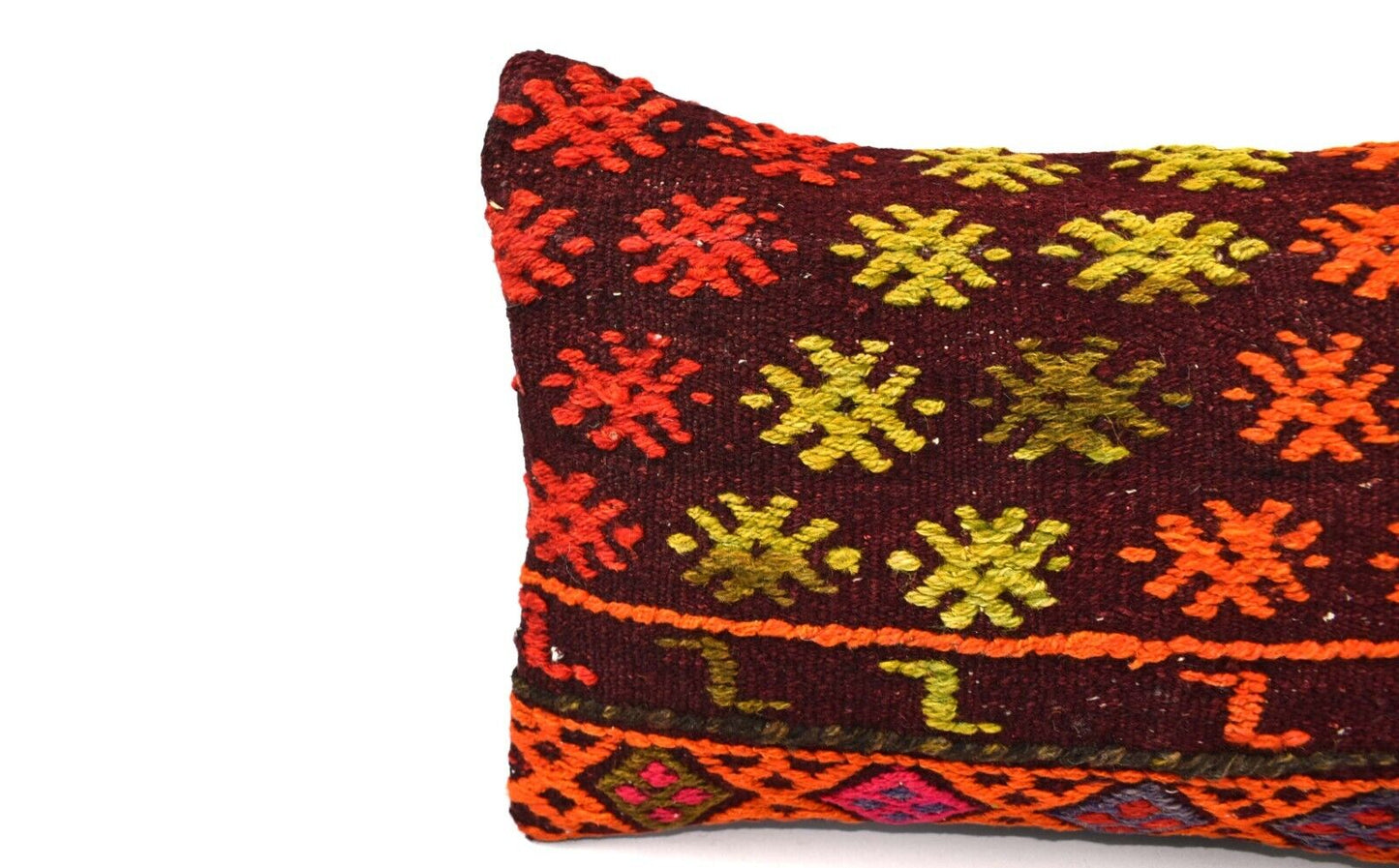 Kilim Pillow Cover 12x20 Handmade Turkish Rug Boho Ethnic Lumbar Cushion 4882