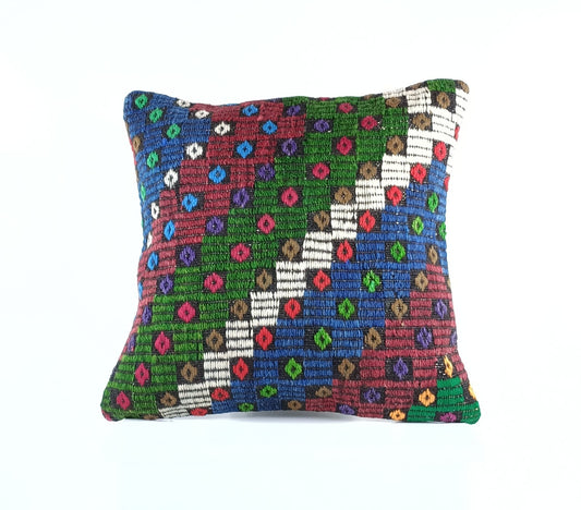 18"x18" Kilim Pillow Cover  Handmade Turkish Vintage Cushion Tribal Lumbar E1385