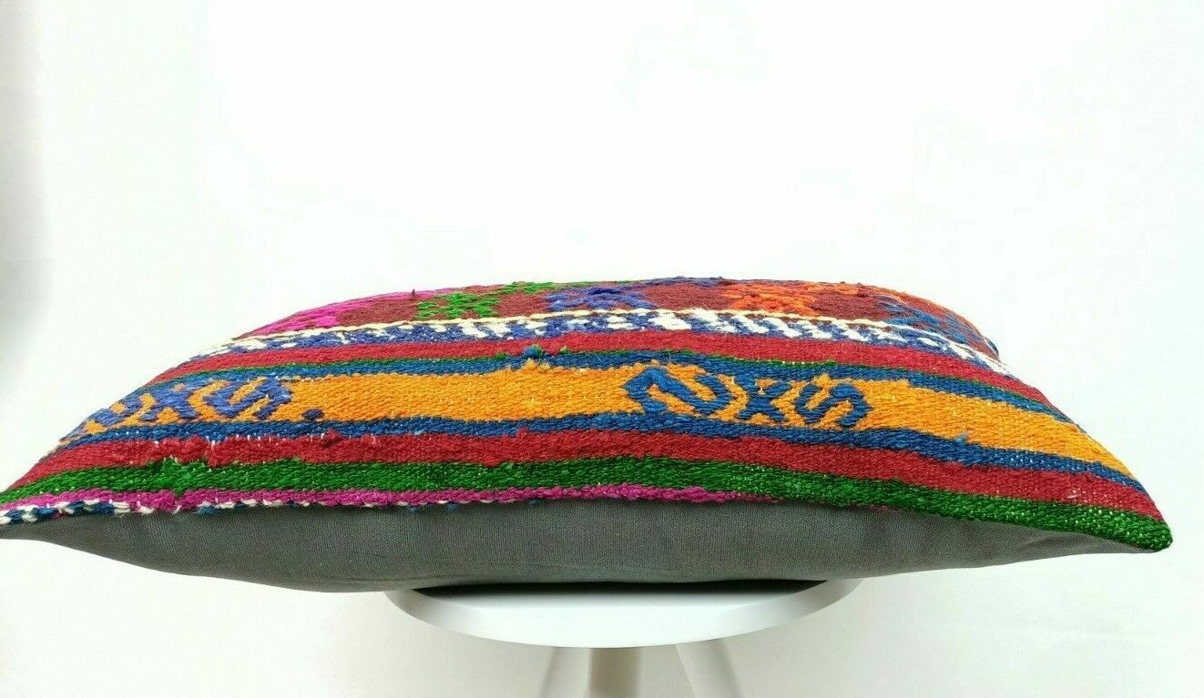 Kilim Pillow Cover 16x24 Handmade Lumbar Tribal Ethnic Sofa Couch Cushion  E497