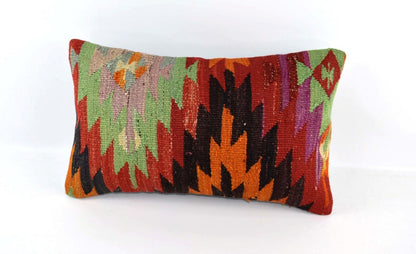 Kilim Pillow Cover 12x20 Handmade Turkish Rug Boho Ethnic Lumbar Cushion 4433