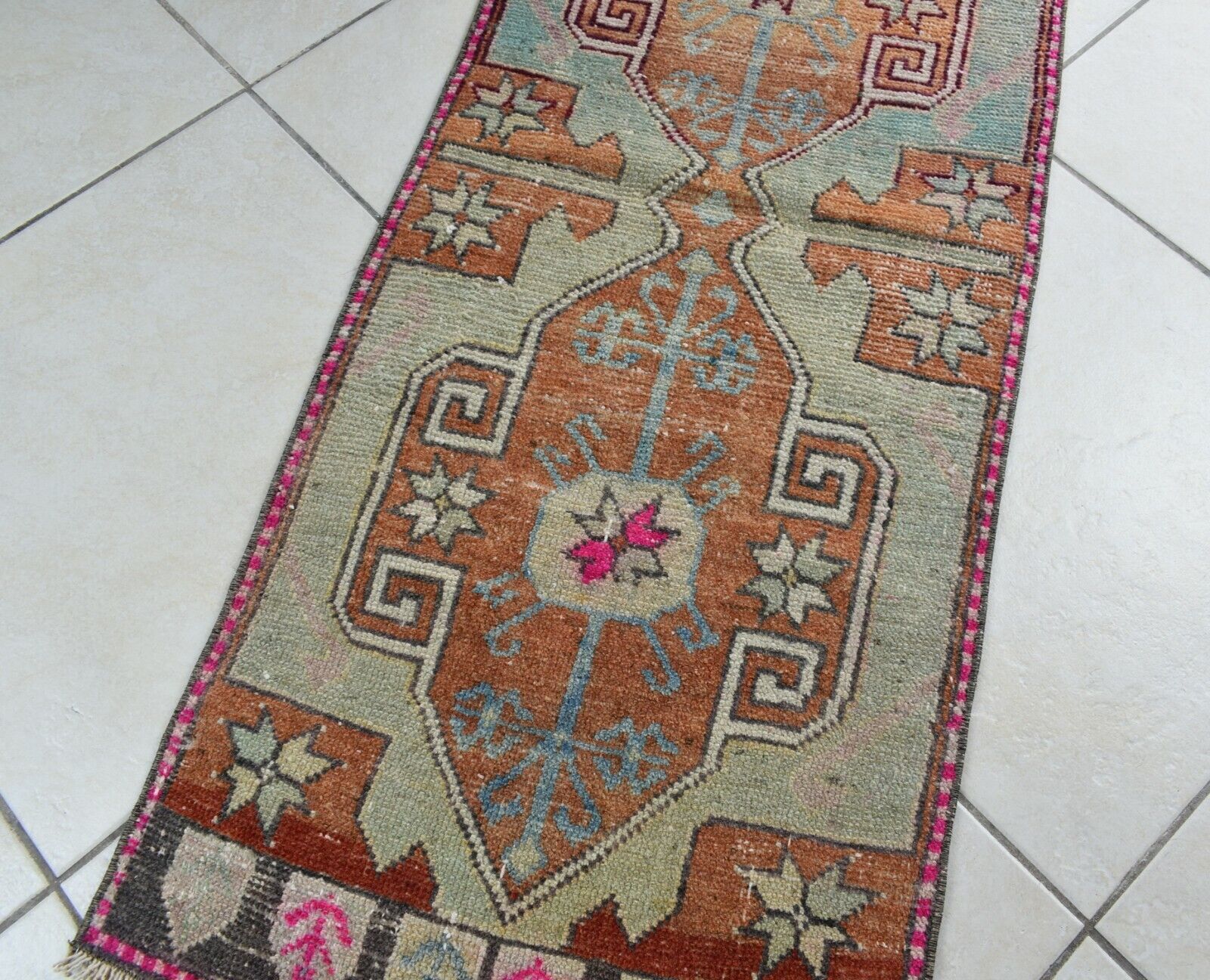 3.8x1.5 ft Anatolian Runner Small Vintage Rug Oushak Runner Mini Turkish Rug Y85