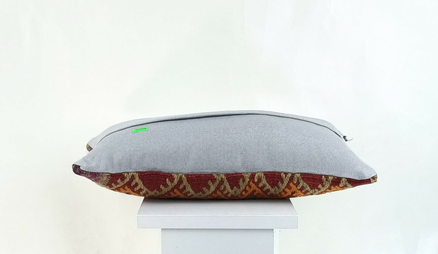 Kilim Lumbar Cover 8x16 in Handmade Oriental Rug Tribal Ethnic Pillow Case A1044