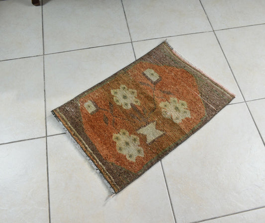 Vintage Runner 2x1.4 ft Mini Turkish Rug Oushak Runner Anatolian Runner Y98