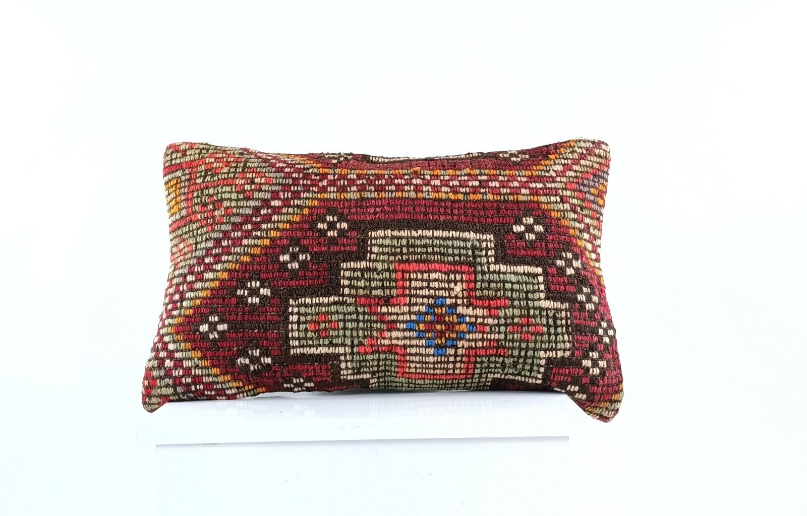 Kilim Pillow Cover 12x20 Turkish Handmade Sofa Couch Floor Lumbar Cushion E1035