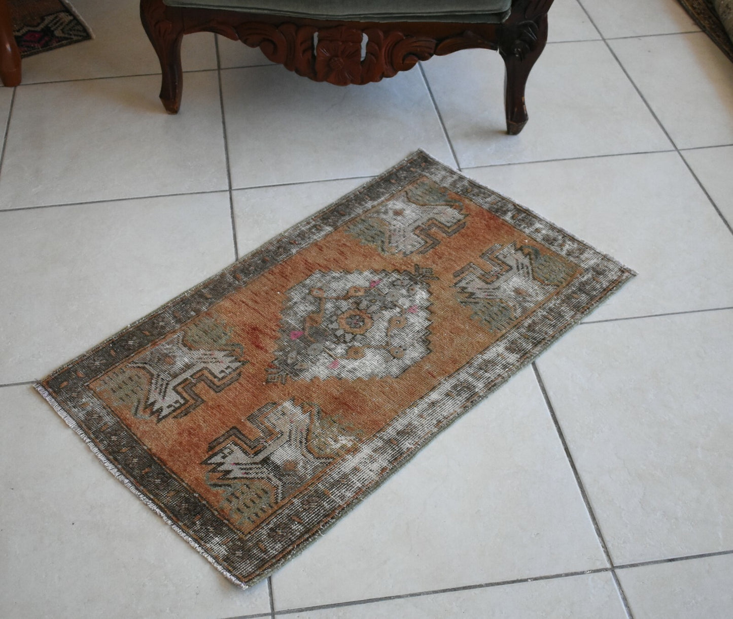 Turkish Runner 2.7x1.5 ft Runner Vintage Oushak Runner Small Faded Runner Y14