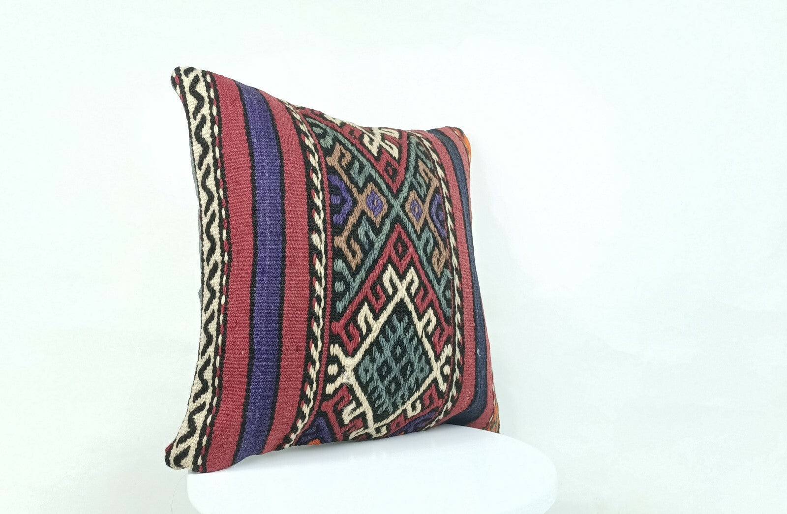 Turkish Kilim Pillow Cover 16x16 Tribal Traditional Ethnic Tribal Cushion A300