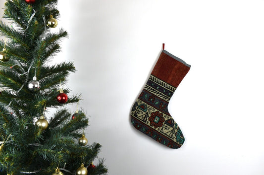 Kilim Christmas Stocking Vintage Rug Stocking Ethnic Decorative Xmas Socks S594