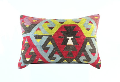 Kilim Pillow Cover 16x24 Tribal Vintage Turkish Carpet Lumbar Pillow Cover 1967