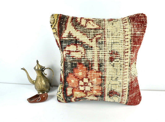 16x16 Kilim Pillow Cover Decorative Vintage Handknotten Bohemian Cushion A1661