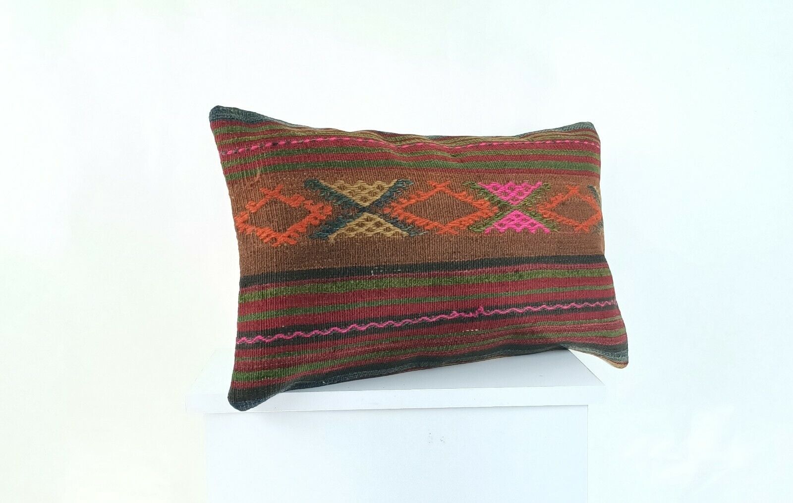 Kilim Pillow Cover 12x20 Anatolian Traditional Vintage Rug Lumbar Cushion A964