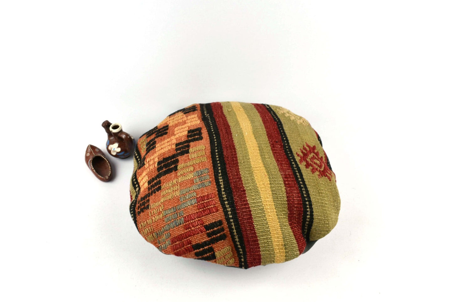 Kilim Round Pillow Cover 18" in Tribal Vintage Turkish Carpet Round Cushion 4958