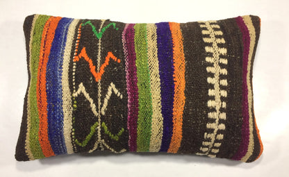 Kilim Pillow Cover 12x20 Handmade Turkish Rug Boho Ethnic Lumbar Cushion 867