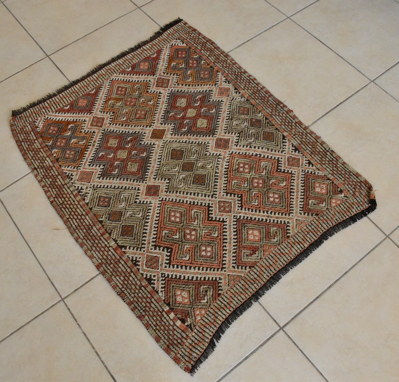 Small Kilim 2.6 x 3.3 ft Handknotted Entryway Hallway Door Mat Runner C51