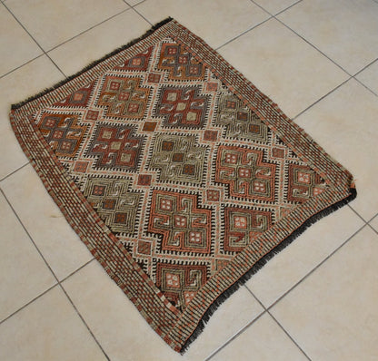 Small Kilim 2.6 x 3.3 ft Handknotted Entryway Hallway Door Mat Runner C51