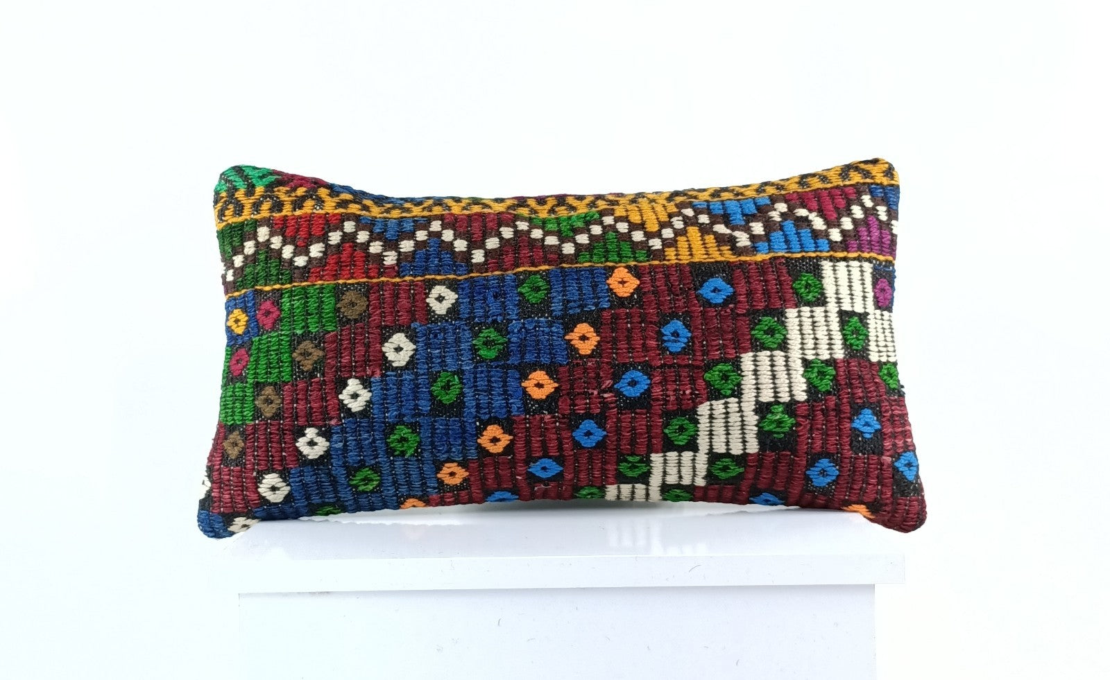 10x20 Kilim Lumbar Pillow Cover Vintage Ethnic Oushak Kilim Pillow Cover E1119