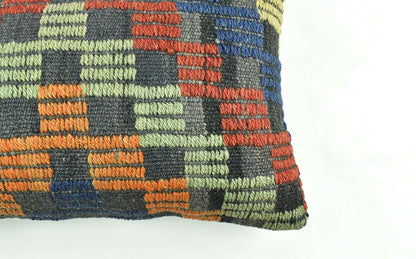 Kilim Pillow Cover 12x20 Turkish Handmade Vintage Couch Lumbar Cushion  A1848