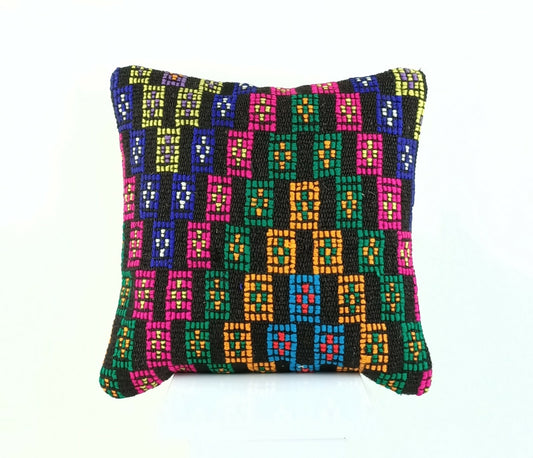 Turkish Kilim Pillow Cover 16x16 Decorative Sofa Pillow Vintage Cushion A711