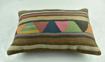 Kilim Pillow Cover 16x24 Tribal Vintage Turkish Carpet Lumbar Pillow Cover 3082