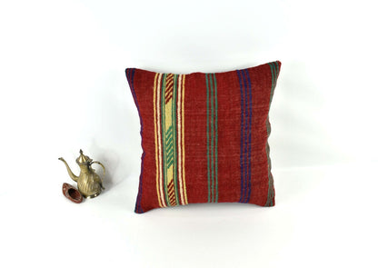 18"x18" Kilim Pillow Cover  Handmade Turkish Vintage Cushion Tribal Lumbar 3393