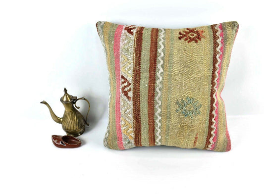 Kilim Pillow Cover 16x16 Home Decorative Vintage Handmade Cushion Cover A1946