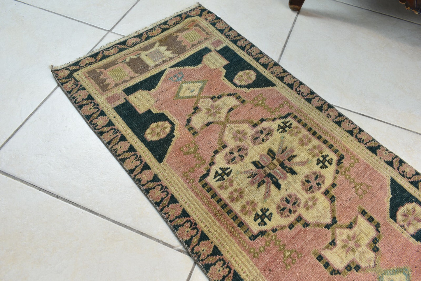 Anatolian Runner 3.2x1.4 ft Vintage Turkish Runner Oushak Runner Rug Y35