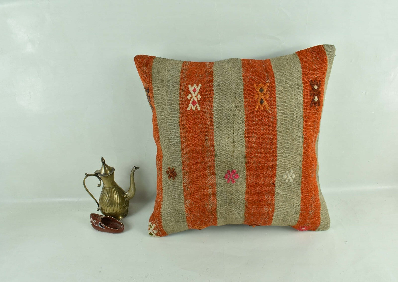 18"x18" Kilim Pillow Cover  Handmade Turkish Vintage Cushion Tribal Lumbar 3050