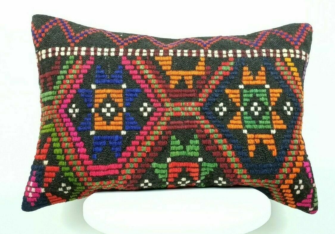 Kilim Pillow Cover 16x24 Handmade Home Decorative Sofa Wool Lumbar Cushion E440