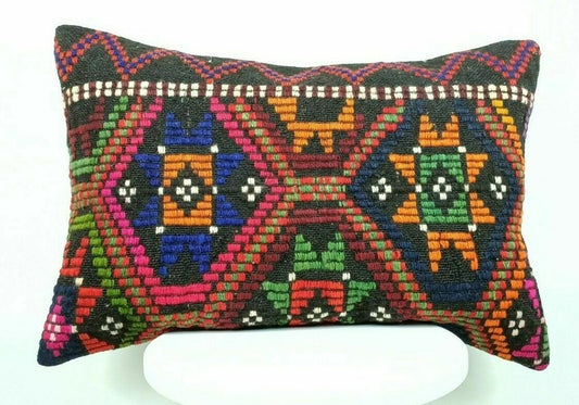 Kilim Pillow Cover 16x24 Handmade Home Decorative Sofa Wool Lumbar Cushion E440