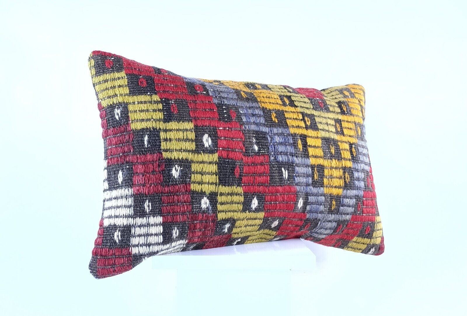 Kilim Pillow Cover 12x20 Handmade Turkish Rug Boho Ethnic Lumbar Cushion 1924