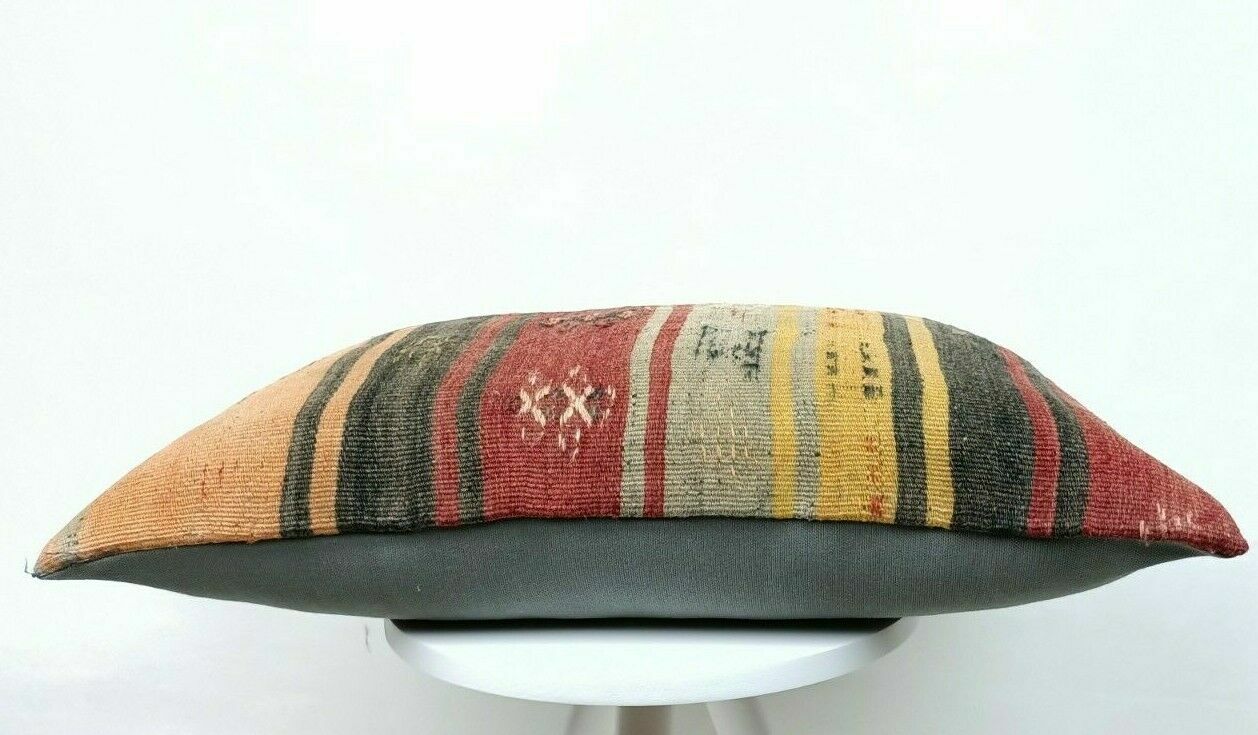 Kilim Lumbar Pillow Handknotted Oushak Rug Oriental Bohemian Ethinc Cushion E502