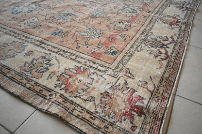 Turkish Rug 8.2x6.5 ft Vintage Rug Faded Oushak Rug Large Living Room Carpet B06