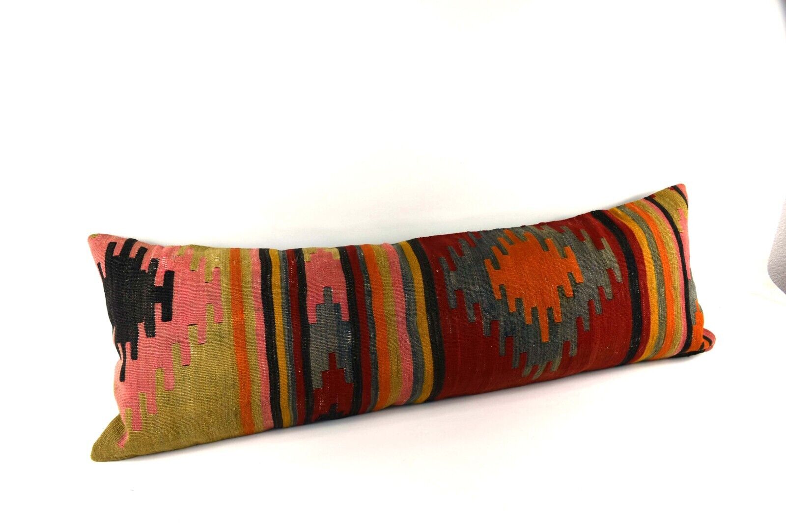 Extra Large Kilim Pillow Cover 16x48 Handmade Ethnic Boho Oriental Lumbar 4361