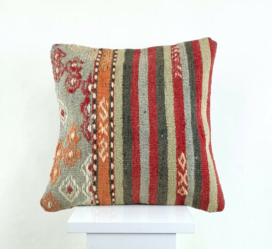 14x14 Kilim Cushion Cover Turkish Ottoman Boho Rustic Throw Pillow Case A1319