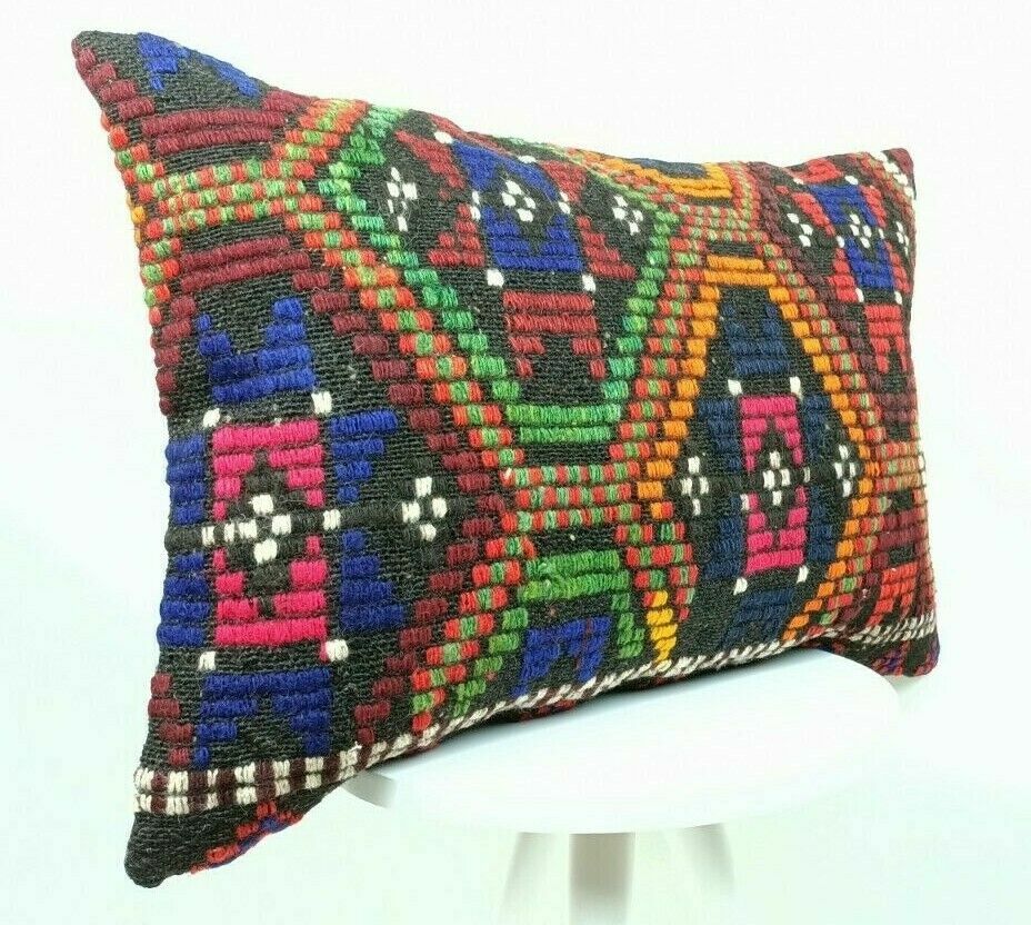 Handmade Kilim Pillow Cover 16x24 Vintage Rug Tribal Ethnic Bohemian Lumbar E490